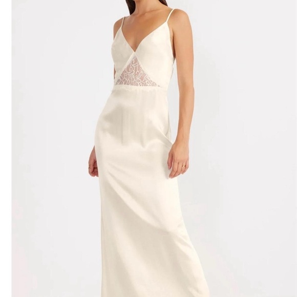 Revolve x SNDYS XS Ivory Satin Babydoll Wedding Fairy Slinky Maxi Slip Dress - Picture 1 of 14